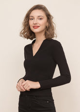 V Neck solid color crop top Sai Feel