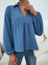 V-collar Lantern Sleeve Babydoll Top Sai Feel