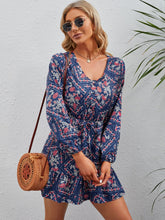 V-neck bubble sleeves slim print short dress Sai Feel