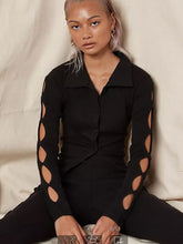 V-neck long-sleeve cut-out top Sai Feel