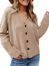 V-neck plain long sleeve button knit cardigan Sai Feel