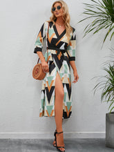 V-neck printed lapel lace slim shirt long sleeve dress Sai Feel