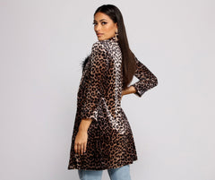 Velvet Leopard Print Long Line Blazer Sai Feel