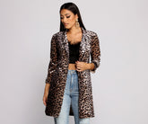 Velvet Leopard Print Long Line Blazer Sai Feel