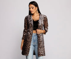 Velvet Leopard Print Long Line Blazer Sai Feel