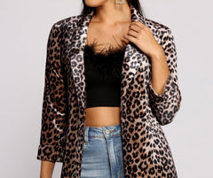 Velvet Leopard Print Long Line Blazer Sai Feel