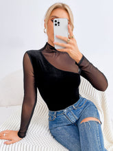 Velvet Sheer Block Form Fitting Top Sai Feel