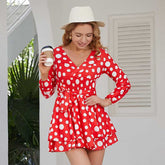 Vintage Polka Dot Printed Long Sleeve V-neck Mini Dress Sai Feel