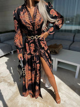 Vintage Print Long Sleeve Slit Dress Sai Feel