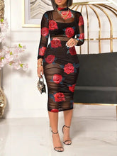 Vintage Print Mesh Long Sleeve Three Piece Dress Sai Feel