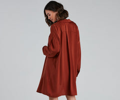 Weekend Chic Satin Button-Front Tunic Sai Feel