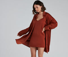 Weekend Chic Satin Button-Front Tunic Sai Feel