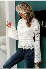 White Floral Lace Long Sleeve Blouse Top Sai Feel