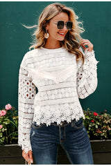 White Floral Lace Long Sleeve Blouse Top Sai Feel
