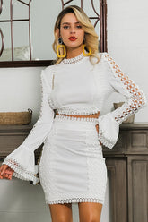 White Lace Crochet Blouse Skirt 2-Piece Coord Set Sai Feel