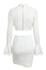 White Lace Crochet Blouse Skirt 2-Piece Coord Set Sai Feel
