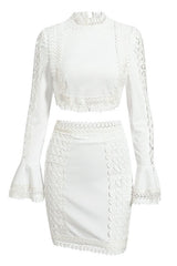 White Lace Crochet Blouse Skirt 2-Piece Coord Set Sai Feel