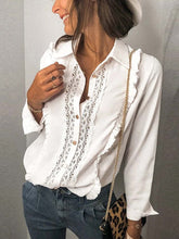 White Long Sleeve Lace Stitching Blouse Sai Feel