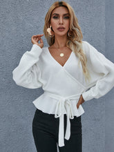 White V Neck Belted Sweater Sai Feel