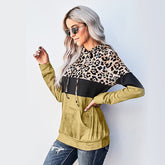 Winter Casual Loose Long Sleeve Leopard Tie Dye Colorblock Drawstring Hoodie with Pockets Sai Feel
