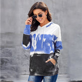 Winter Loose Casual Long Sleeve Drop Shoulder Tie Dye Color Block Drawstring Kangroo Pocket Hoodies Sai Feel