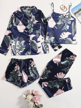 Woman's 4PCS Floral Silky Satin Pajama Set Sai Feel