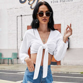 Women Boob Tube Top Short Touch Chest Lantern Bubble Sleeves Pure Color Sexy Shirt Blouse Sai Feel