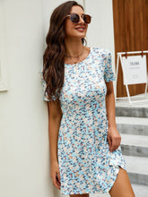 Women Casual Loose Short Sleeve Printed Round-neck Dress Vintage Skirt Sai Feel