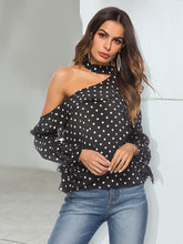 Women Chiffon Polka Point Diagonal Collar With Tie Blouse Top One Shoulder Sai Feel