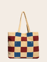 Women Corduroy Tote Casual Shoulder Bag Foldable Reusable Shopping Beach Bag Sai Feel