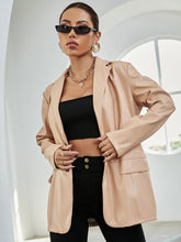 Women Fake Leather Casual Long Sleeve Retro Solid Color Suits Jacket Long Sleeve Tops Female Jacket Sai Feel