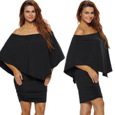 Women Fashion Casual Mini Poncho Flare Sleeve off shoulder Elegant Dress Slim & Plus Size Cape Dress Sai Feel