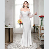 Women Fashion Evening Party solid color drop shoulder wedding Dress Sai Feel