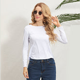 Women Fashion Sequins Print Round Neck Slim Fit Long Sleeves Pullover Casual Blouses Tops Bottoming Shirts Sai Feel