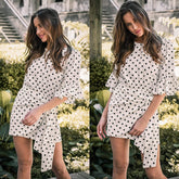 Women Fashion crew Neck Ruffle sleeve spot Print Mini Dress Boho Dress Sai Feel