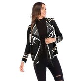 Women Geometric Fringed Shawl Coat Patchwork Long Sleeve Knitted Cardigan Coat Spring Autumn Outwear Sai Feel