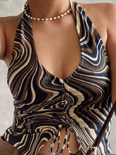 Women Halter Backless Drawstring Print Crop Top Sai Feel