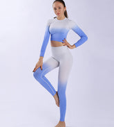 Women Hanging Dye Long Sleeve Yoga Clothing Seamless Fitness High Waist Hip Lifting Pants Yoga Suits Sai Feel