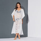 Women Lace Sheer Hollow Short Sleeve Side slit Long Maxi Sun Dress Sai Feel
