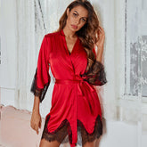 Women Lingerie Satin Lace Chemise Silky Nightgown Sexy Full Slips Sleepwear Pajamas with waist band Sai Feel