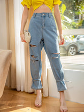 Women Oversize Belt Hem Ripped Denim Pants Oversize Trousers Sai Feel