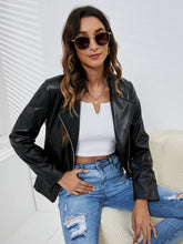 Women PU Leather front Zipper Slim Long Sleeve Jacket Sai Feel