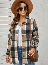 Women Plaid Print Buttoned Shirt Jacket Sai Feel