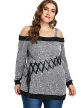 Women Plus Size Off Shoulder Cross Ribbon Knit Sweater Sai Feel