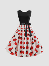 Women Polka splice round neck sleeveless dress Sai Feel