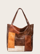 Women Rivet Retro Contrast Color Tote Bag Sai Feel