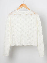 Women Round Neck Long Sleeve Hollow Out Knitted Top Sweater Sai Feel