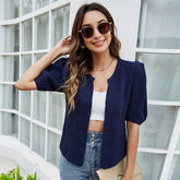 Women'S Solid Color Casual Loose Sweater With Puff Sleeve Knitted Cardigan Sai Feel