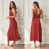Women Sexly Deep V neck Sleeveless solid slit hem dress Button Spaghetti Straps Long Dresses Long Maxi Dresses Tank Dress Sai Feel