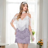 Women Sexy Fringe Tassel Dress Sleeveless V-neck Slim Bodycon Dress Halter MINI Party Dress Sai Feel